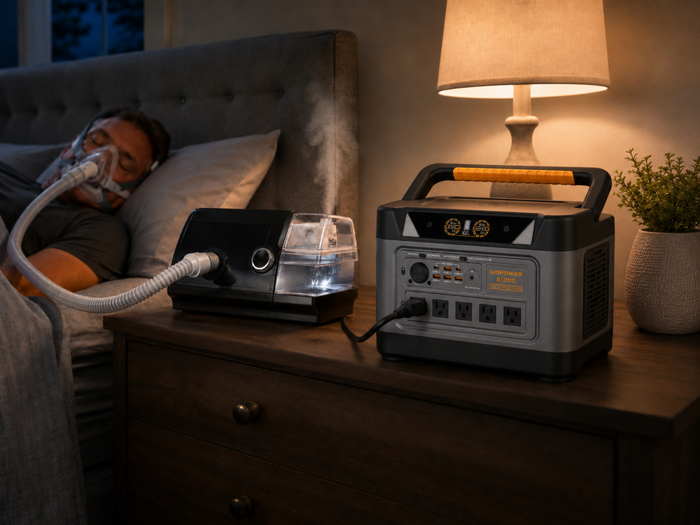 Cozy bedside with CPAP and power station