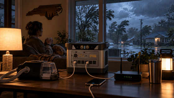Warm Emergency Living Room on a Stormy Night