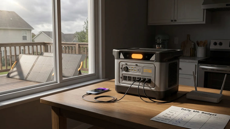 Solar recharging plan during a power outage with portable power station, foldable panels, and realistic daily watt-hour budgeting