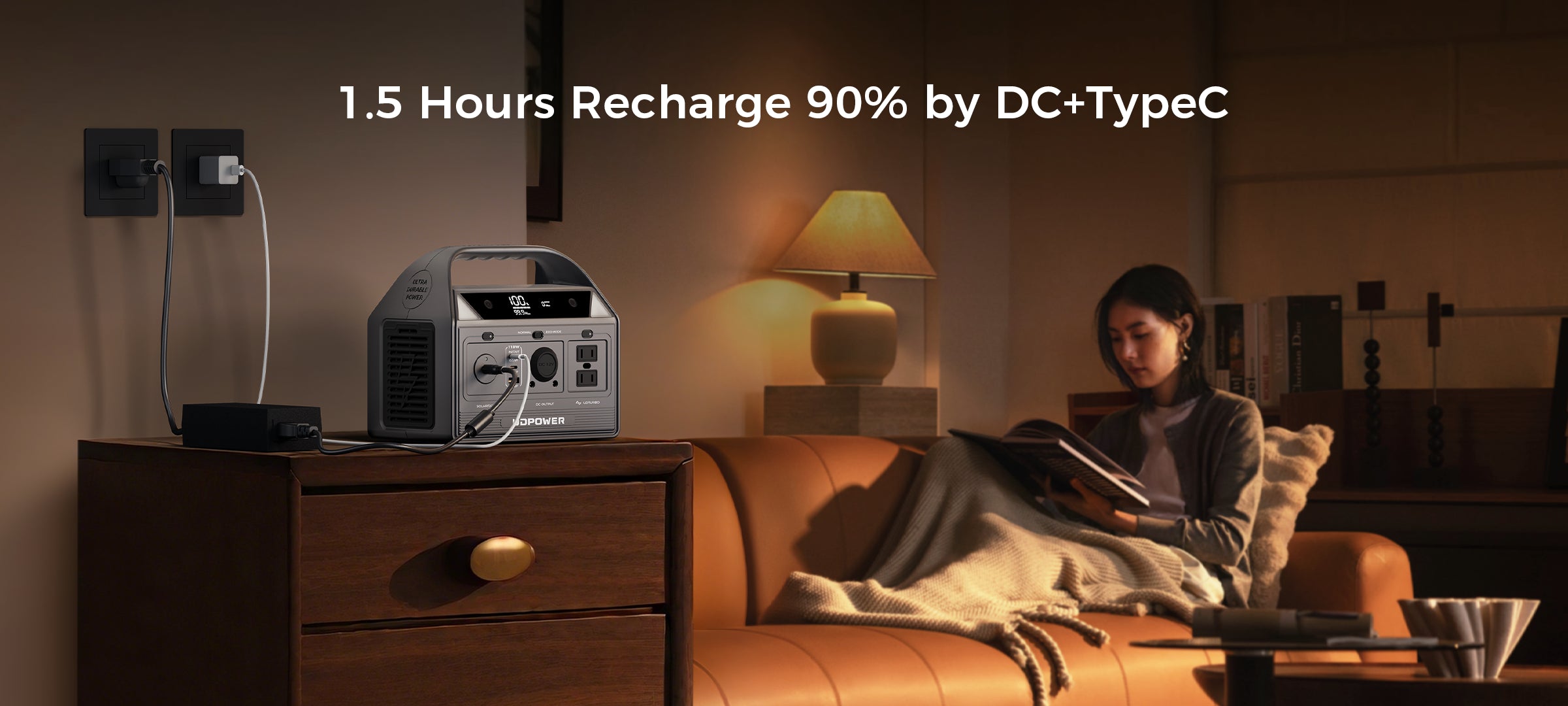 1.5 Hours Recharge 90% by DC+Type-C