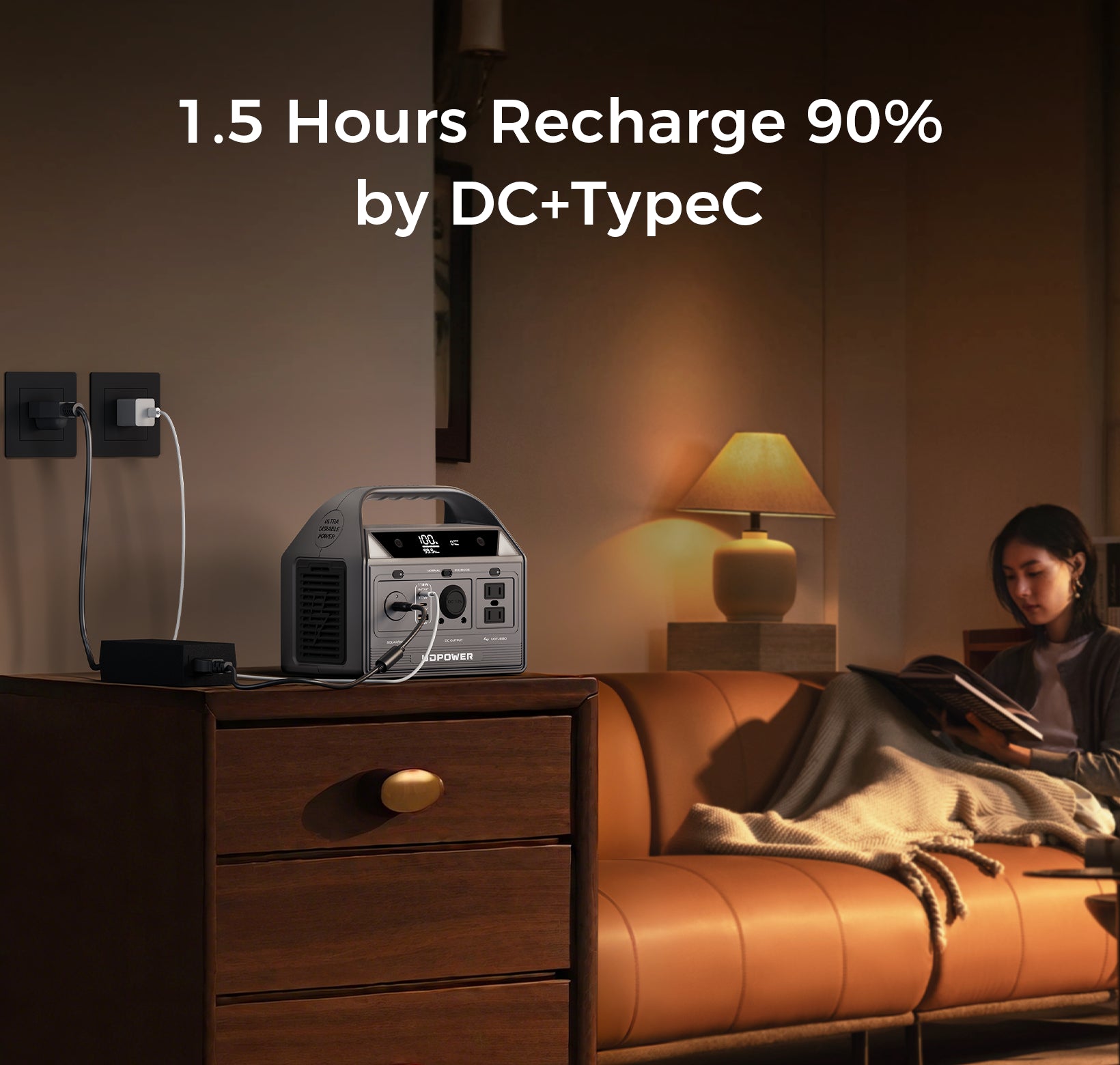 1.5 Hours Recharge 90% by DC+Type-C
