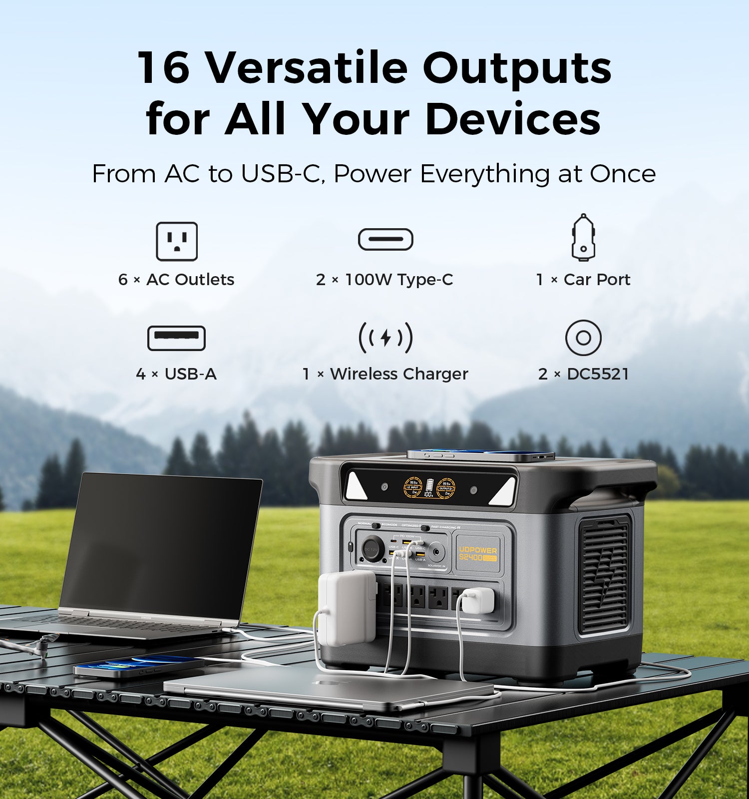2000Wh solar generator with 16 outputs
