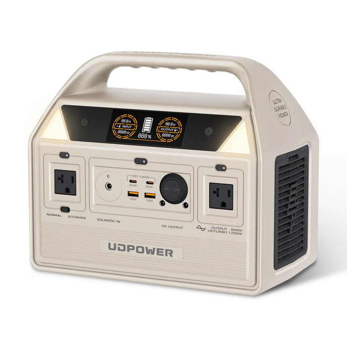 UDPOWER C600 portable power station with 596Wh LiFePO4 battery and 600W output